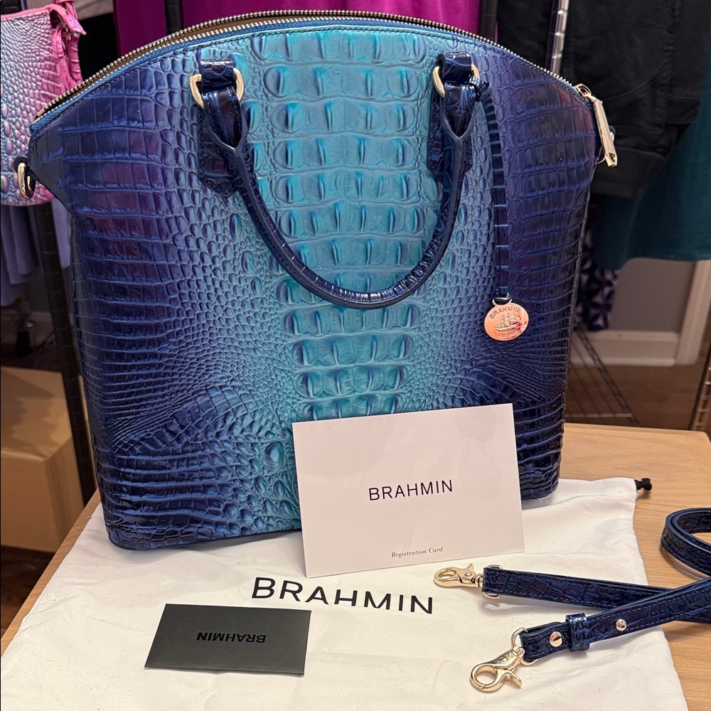 Brahmin Iridescent Blue Shoulder Bag